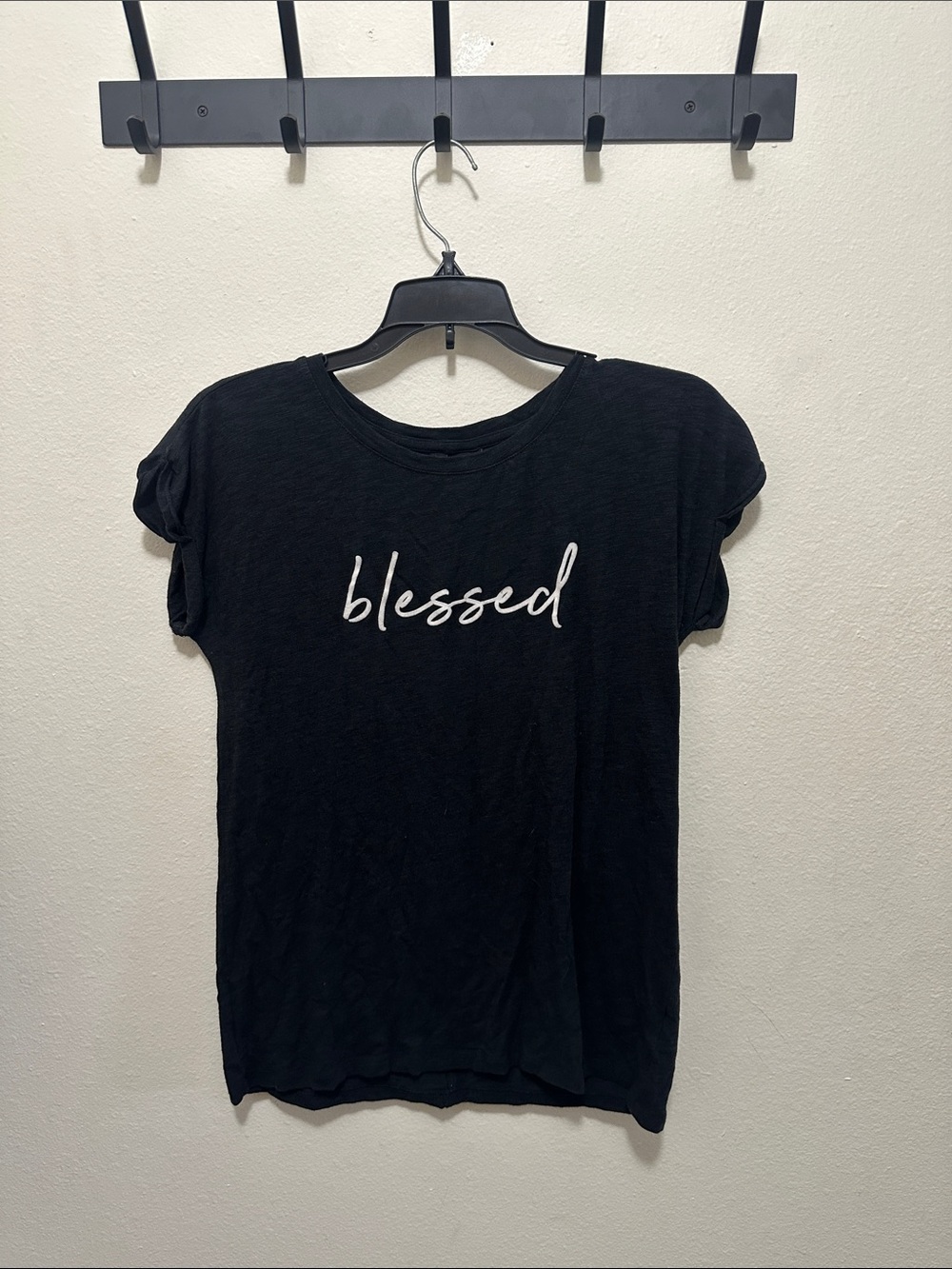 Cynthia Rowley Black Tee with White "blessed" Script